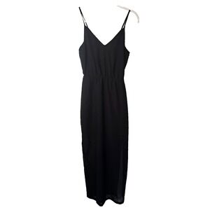 DIVIDED‎ LBD Maxi Dress Women's 2 Tank Slip Sundress Sheer Slits Black V-Neck